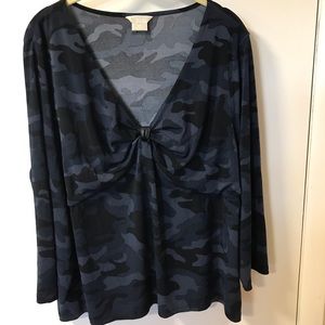 Blue black camouflage print top
